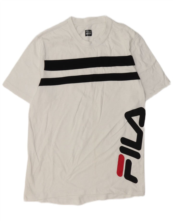 FILA T-Shirt Graphique Homme Blanc Rayé Coton Moyen