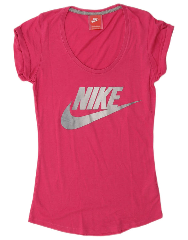 Nike T-shirt graphique surdimensionné pour femme UK 6 XS Rose Polyester