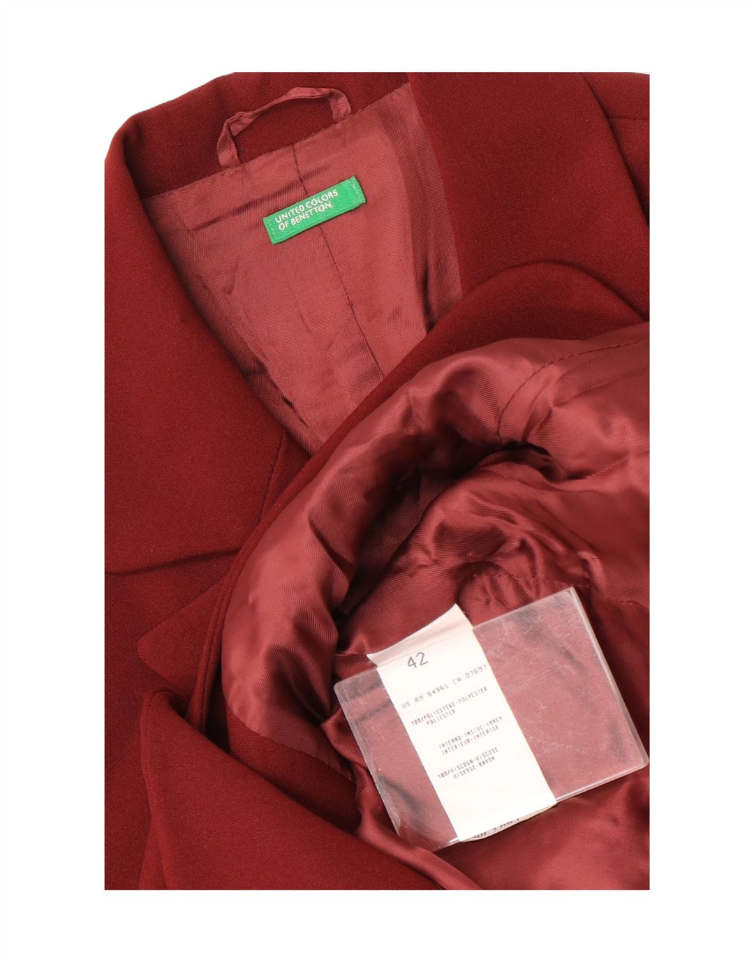 Benetton Veste Blazer 3 Boutons Femme IT 42 Polyester Bordeaux Moyen