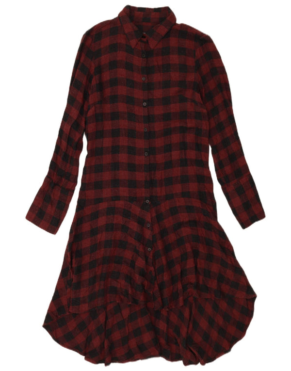 Zara Robe chemise pour femme UK 10 Petit coton vichy bordeaux