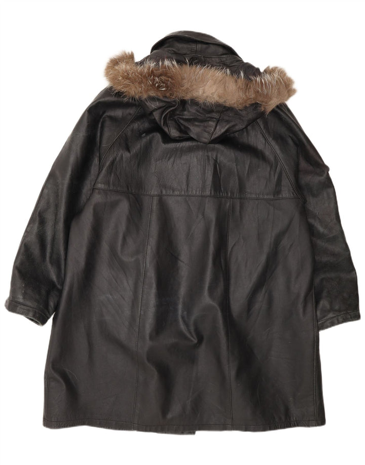 Kiros Manteau en cuir surdimensionné à capuche pour femme IT 48 XL Noir