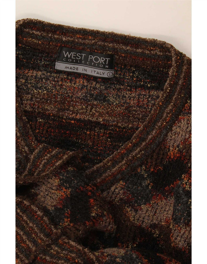 West Port Pull à col en V pour homme Large Marron Géométrique