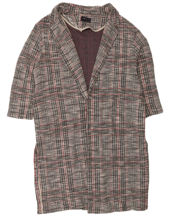 Marks & Spencer Pull cardigan long pour femme UK 22 3XL Gris à carreaux