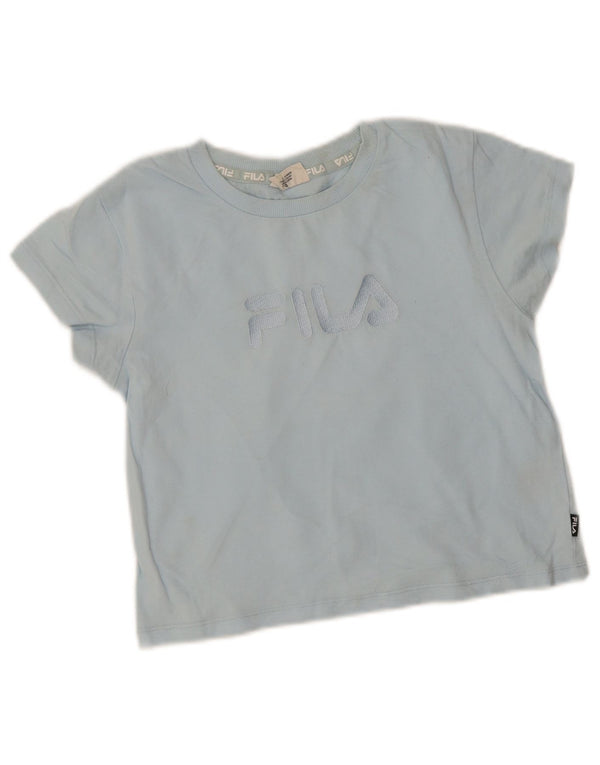 Fila Girls Crop Graphic T-Shirt Top 9-10 ans Bleu Coton