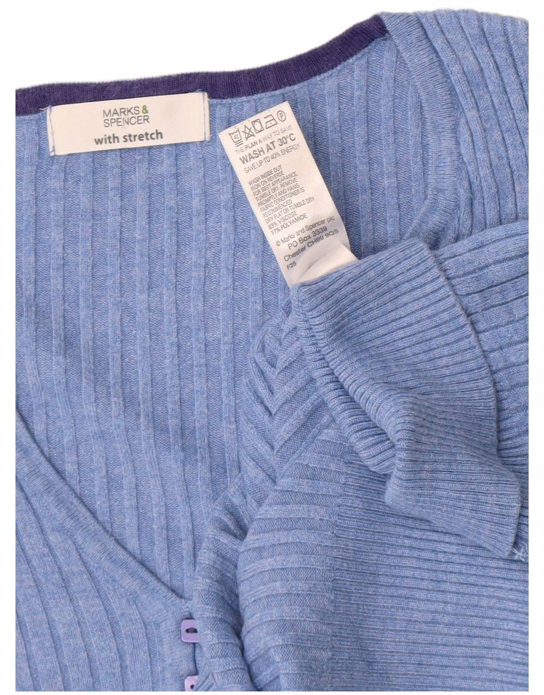Marks & Spencer Pull à manches courtes et col en V pour femme Bleu moyen UK 12