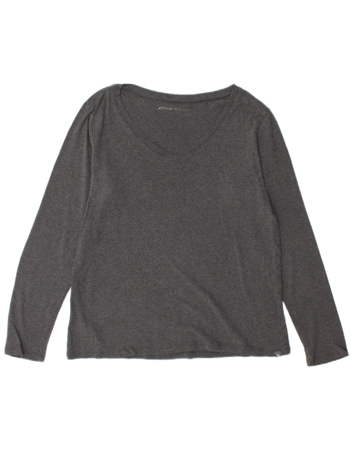 EDDIE BAUER Womens Top Long Sleeve UK 16 Large Grey Cotton