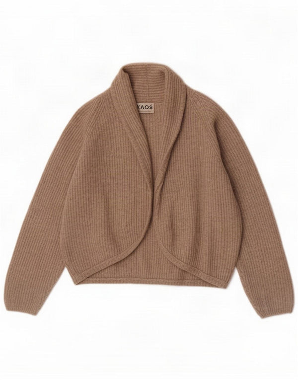 Kaos Womens Crop Open Cardigan Sweater UK 14 Medium Beige Wool