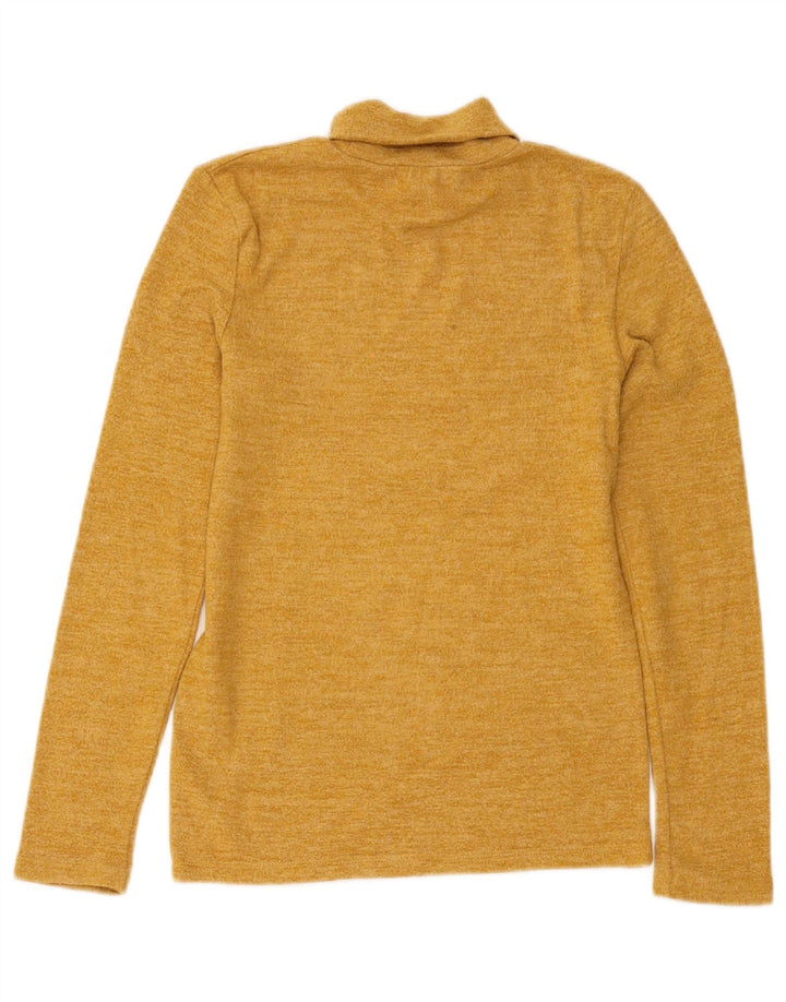 Zara Femme Haut Col Roulé Manches Longues UK 12 Viscose Moucheté Jaune Moyen