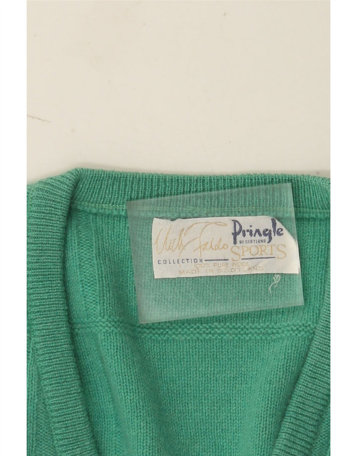 Pringle Pull col V pour homme en laine rayée turquoise