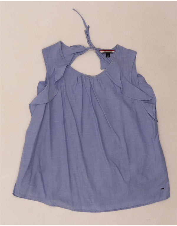 Tommy Hilfiger Chemisier sans manches pour femme UK 16 Large Bleu Coton