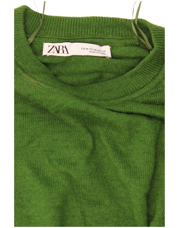 Zara Womens Crop Oversize Top Manches Longues UK 14 Vert Moyen