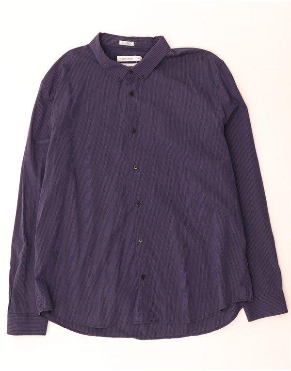 Calvin Klein Chemise homme 2XL coton à fines rayures bleu marine