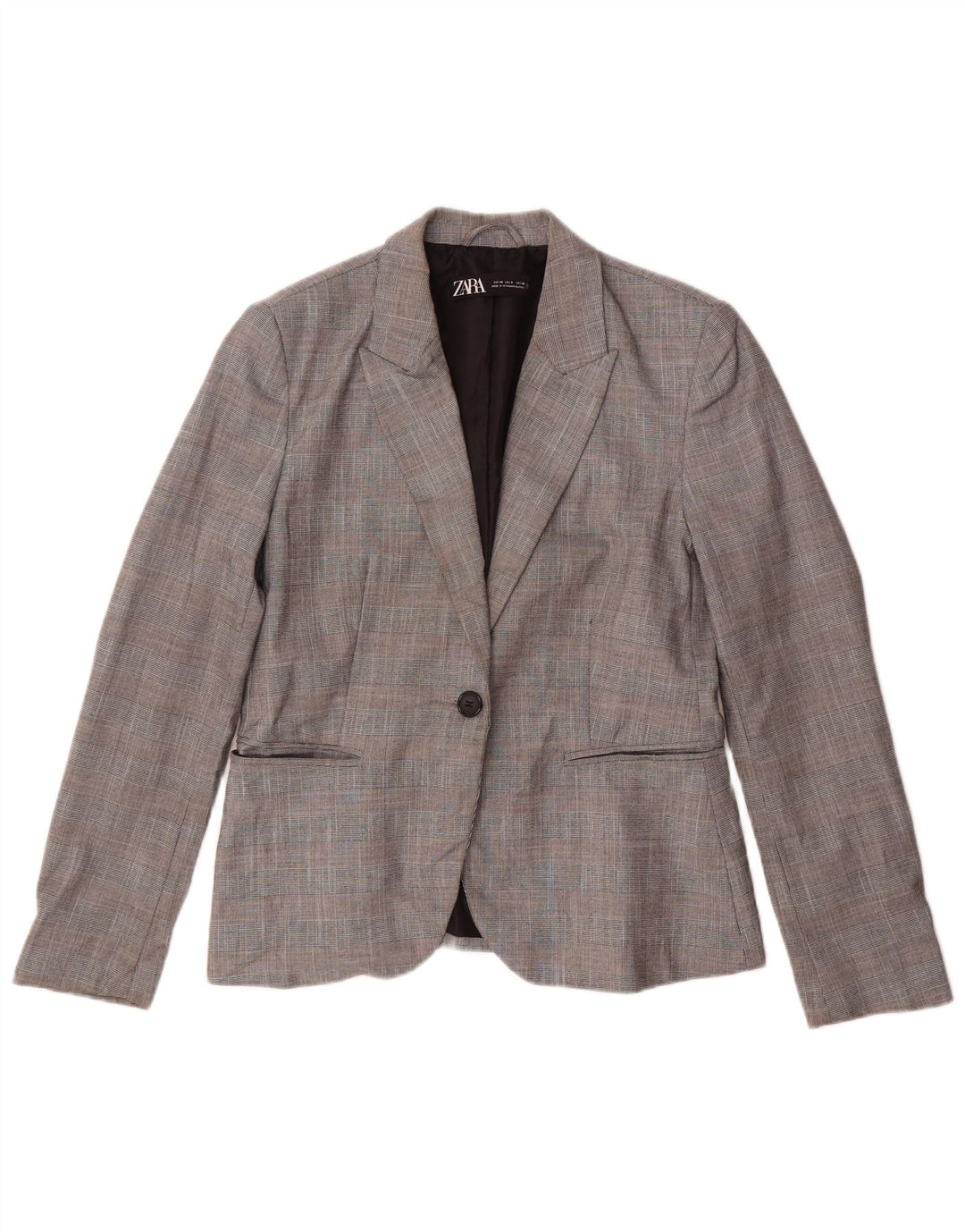 Zara Veste Blazer 1 Bouton Femme EU 40 Gris Moyen à Carreaux Polyester