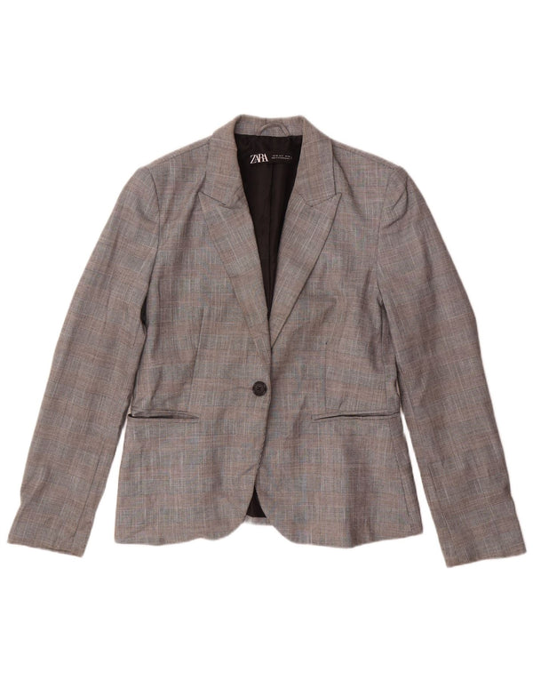 Zara Veste Blazer 1 Bouton Femme EU 40 Gris Moyen à Carreaux Polyester