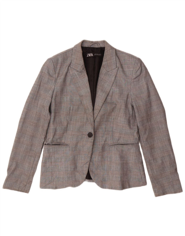 Zara Veste Blazer 1 Bouton Femme EU 40 Gris Moyen à Carreaux Polyester