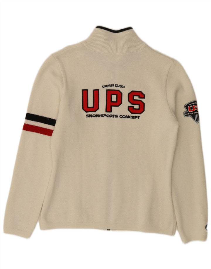 vintage Femme Graphique Cardigan Pull UK 10 Petit Off White