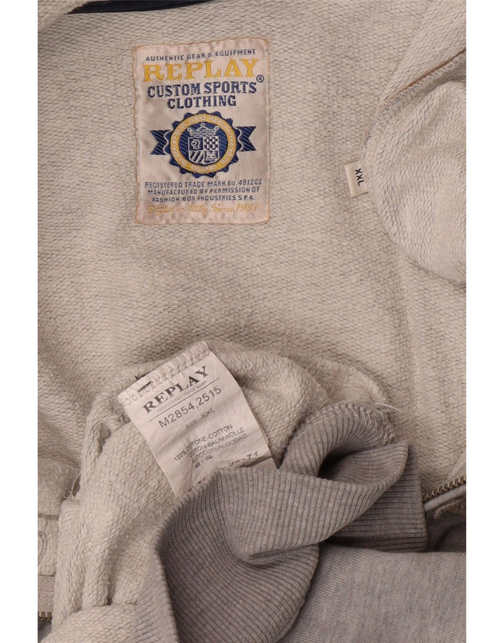 Replay Pull à capuche zippé graphique pour homme 2XL Gris Coton