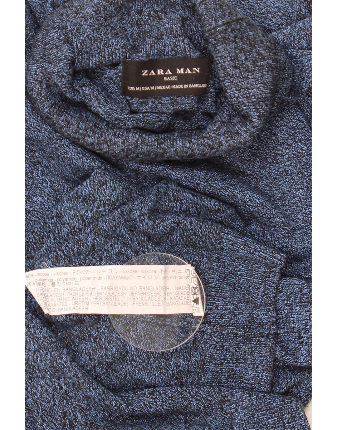 Pull Col Roulé Zara Homme Bleu Moyen Moucheté Viscose