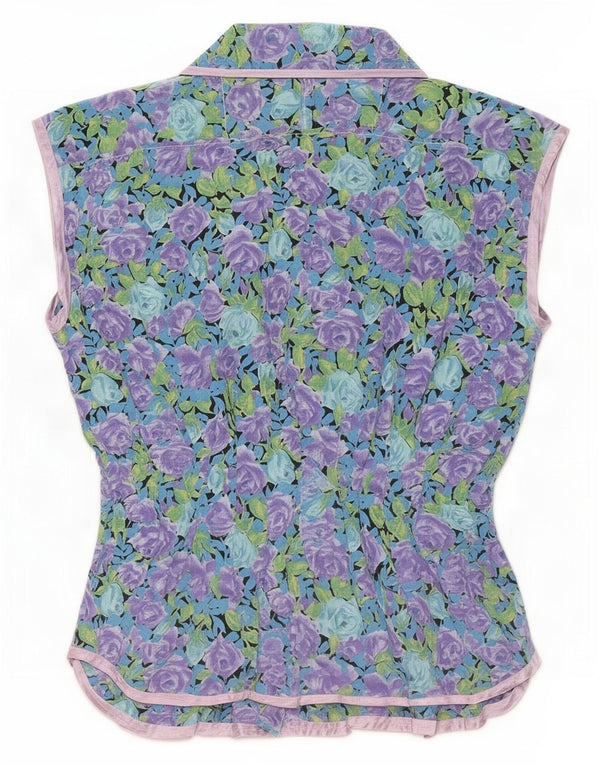 vintage Femme Chemise sans manches Blouse UK 14 Moyen Multicolore Floral