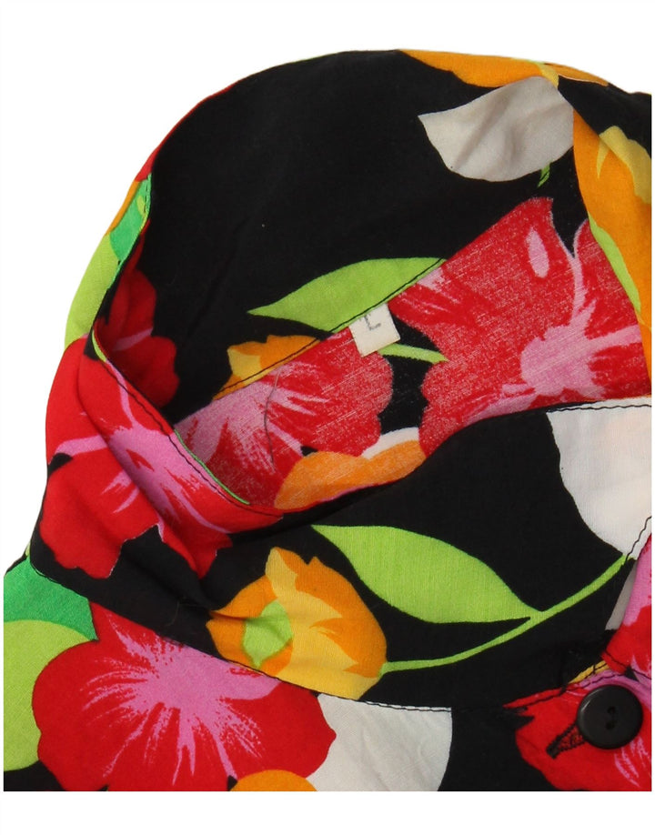 VINTAGE Femme Chemise à manches courtes Blouse UK 16 Grand Noir Floral