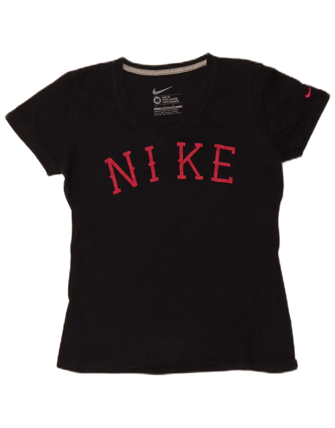 NIKE T-shirt coupe slim pour femme en coton noir moyen UK 12