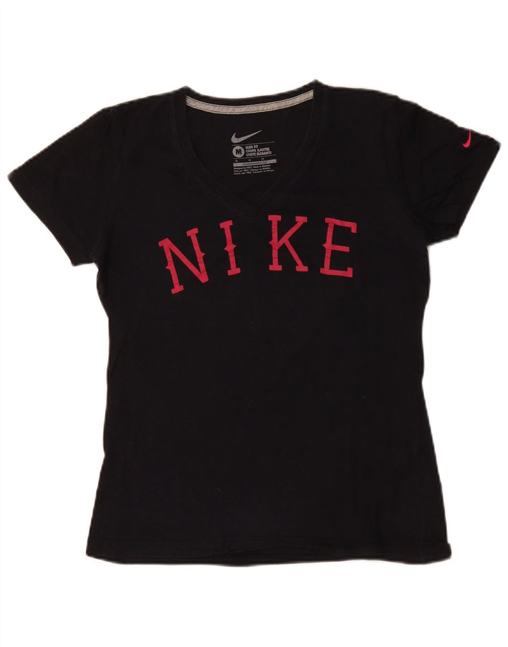 NIKE T-shirt coupe slim pour femme en coton noir moyen UK 12