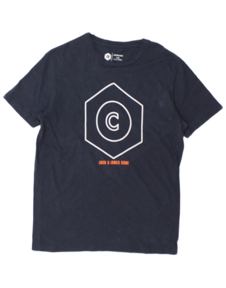 JACK & JONES T-Shirt Graphique Homme Bleu Marine Moyen Coton
