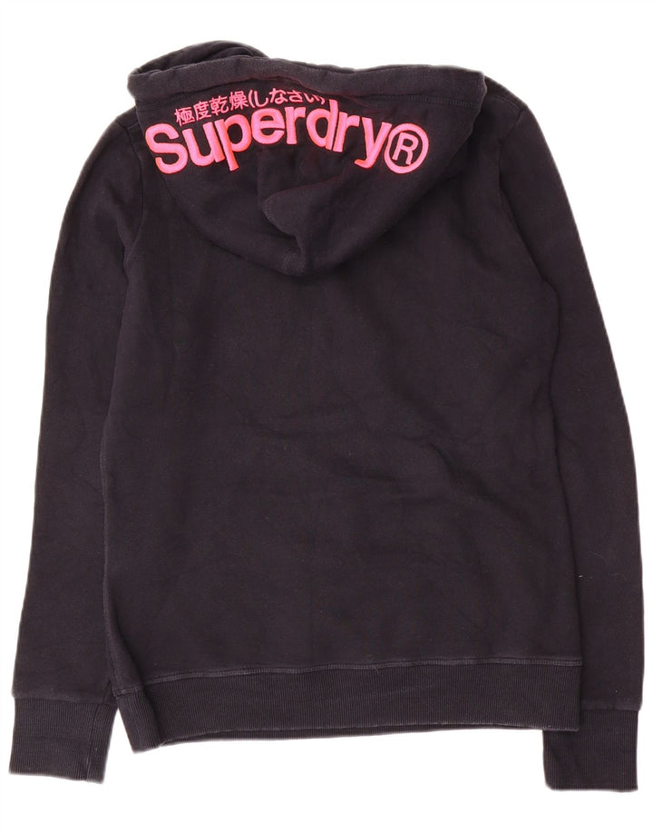 SUPERDRY Pull à capuche graphique pour femme UK 12 Bleu marine moyen Coton