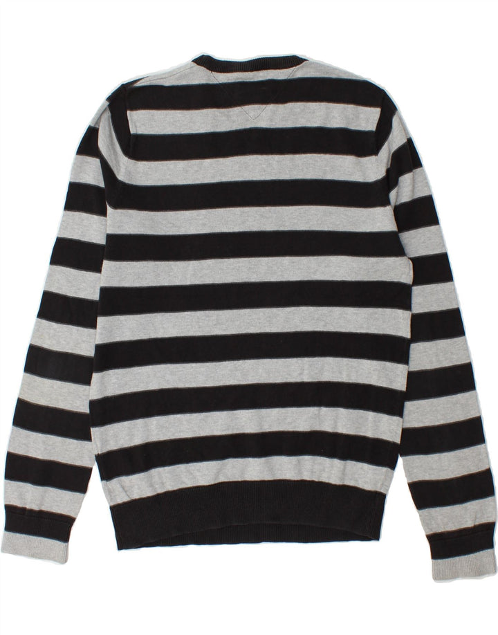 TOMMY HILFIGER Mens Crew Neck Jumper Sweater Medium Black Striped Cotton Vintage Tommy Hilfiger and Second-Hand Tommy Hilfiger from Messina Hembry 
