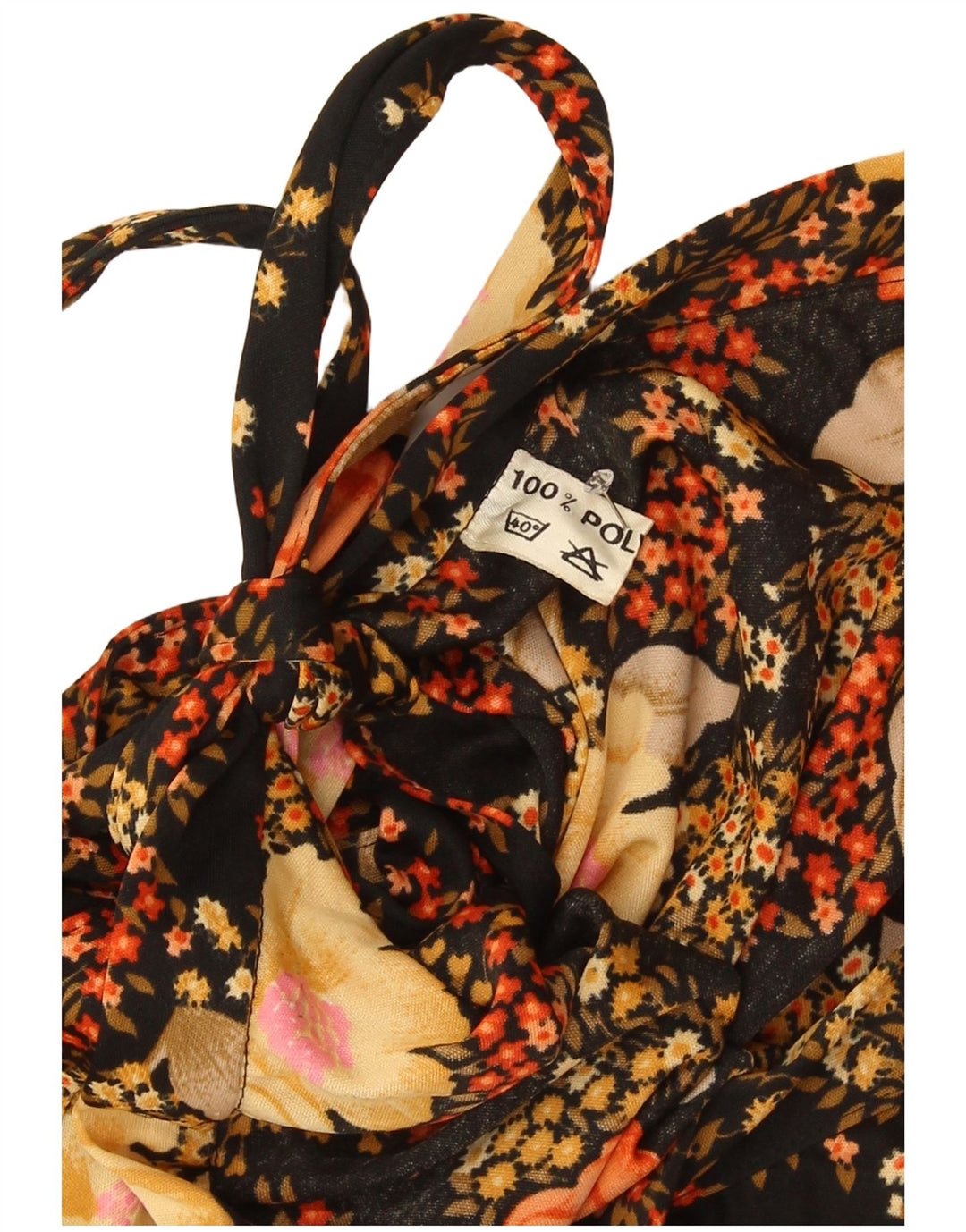 vintage Femmes A-Line Jupe W34 Grand Polyester Floral Noir