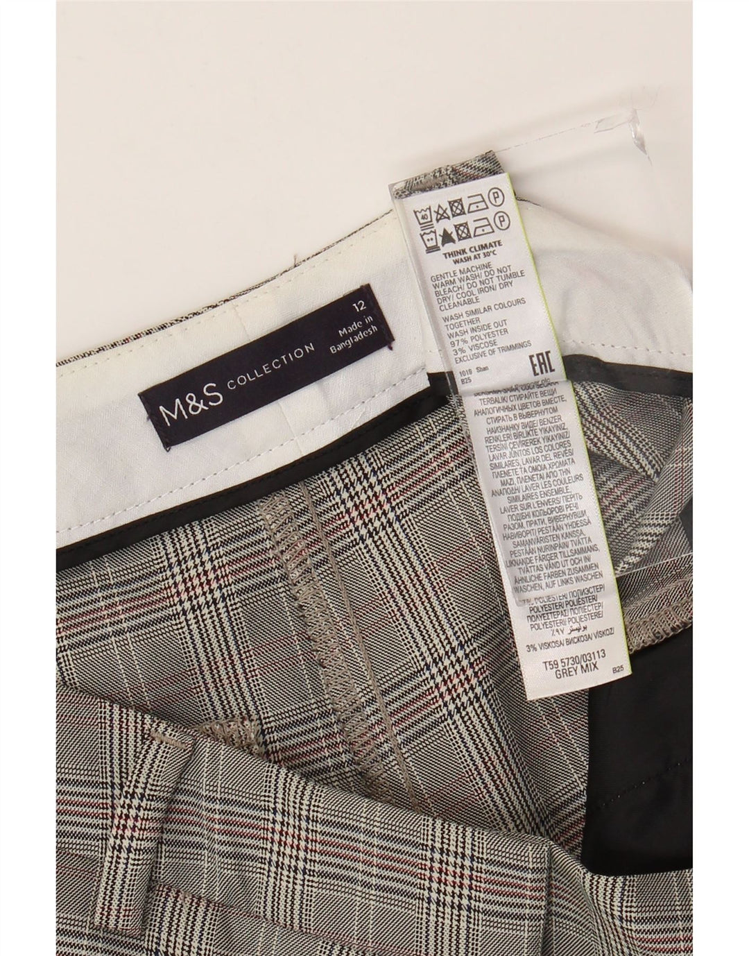 Marks & Spencer Pantalon Chino Femme UK 12 Moyen W32 L33 Gris Pied-de-Poule
