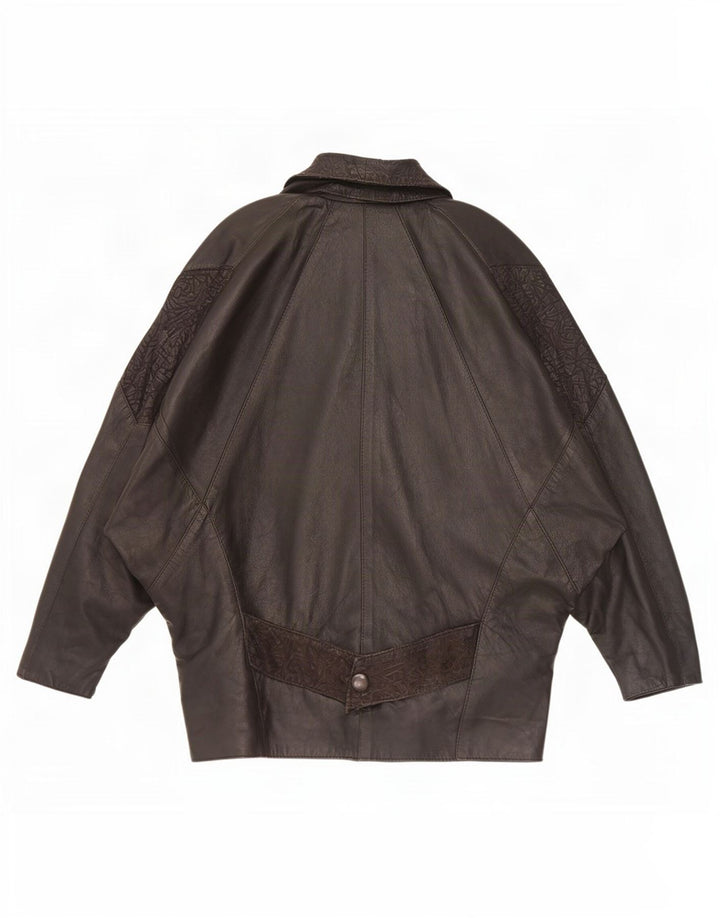 veste en cuir surdimensionnée femme vintage UK 10 Petit Noir