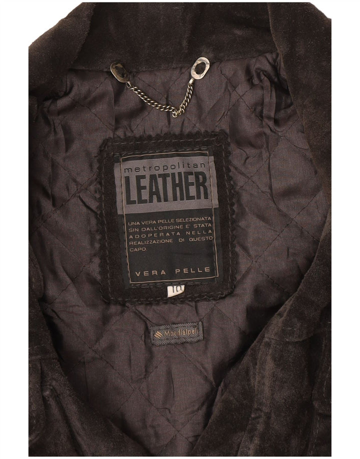 veste coupe-vent surdimensionnée en daim femme vintage UK 10 petit cuir gris