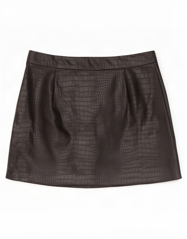 Zara Femme Mini Jupe En Simili Cuir Moyen W28 Noir Imprimé Animal