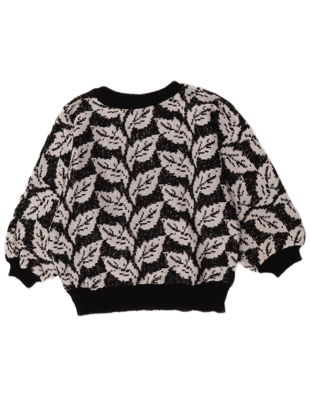 vintage Femmes Motif Abstrait Crew Neck Jumper Pull UK 14 Moyen Noir