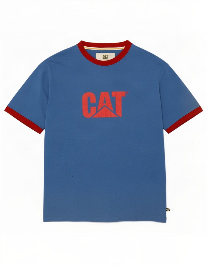 Caterpillar T-Shirt Graphique Homme Top XL Bleu Polyester