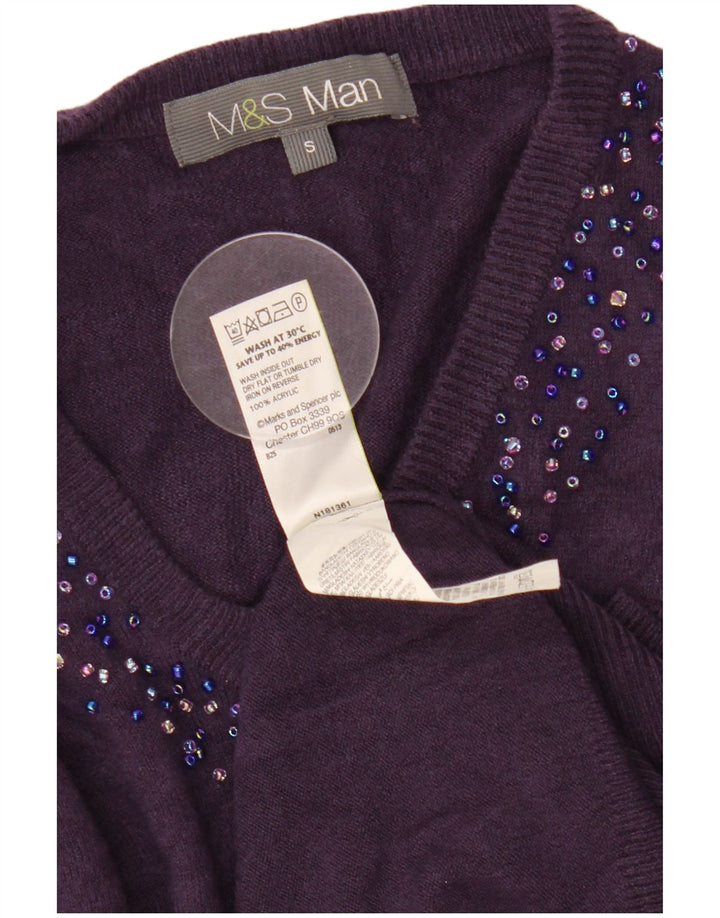 MARKS & SPENCER Pull col V pour homme Petit Violet Acrylique