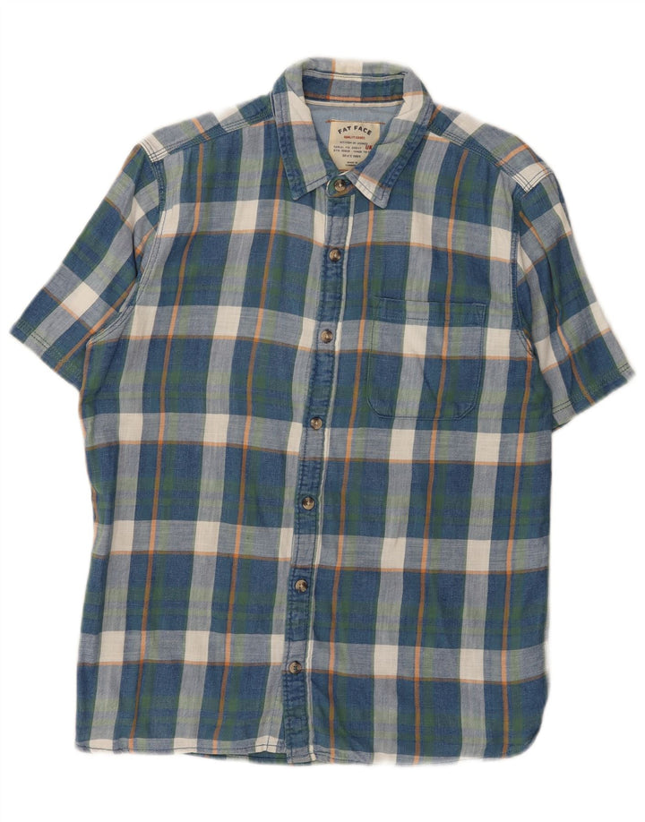 Chemise en flanelle à manches courtes pour homme Fat Face en coton à carreaux bleu moyen
