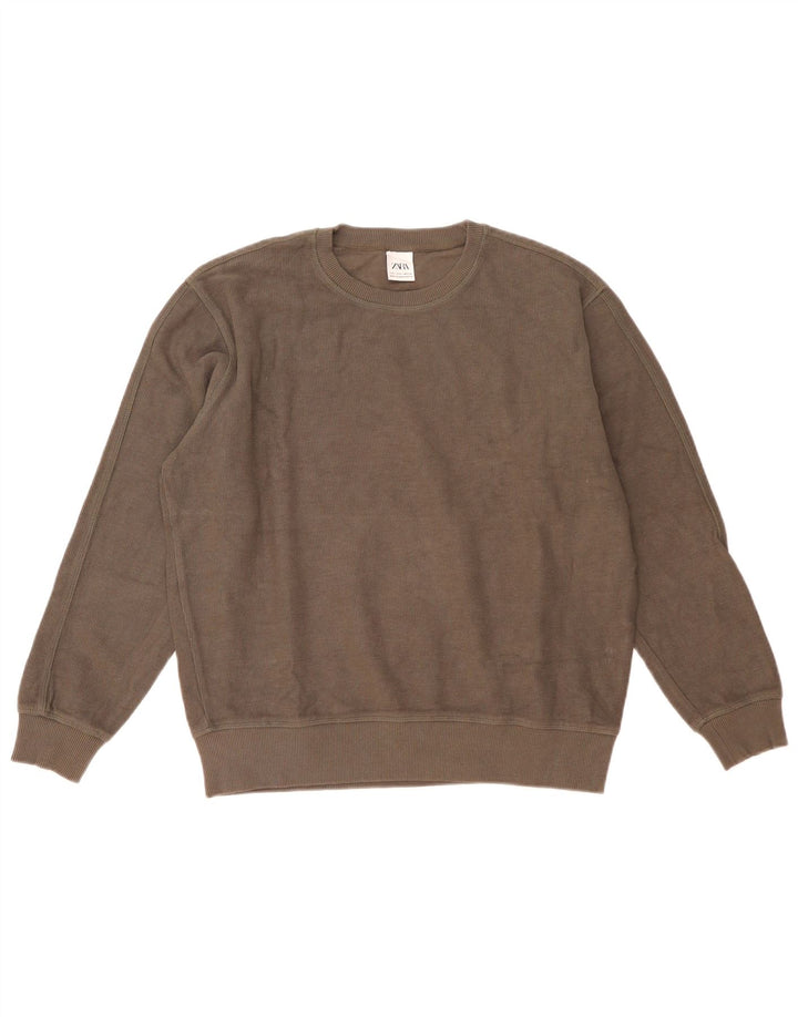 Zara Mens Loose Fit Sweatshirt Jumper Petit Gris Coton