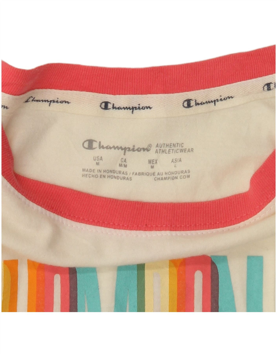 CHAMPION T-shirt court graphique pour femme UK 14 Blanc moyen Colourblock
