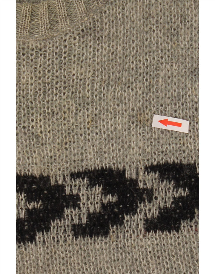 vintage Mens Crew Neck Jumper Pull Taille 40 Gris Moyen Rayé