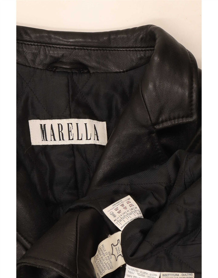 Marella Manteau en cuir pour femme UK 12 Cuir noir moyen