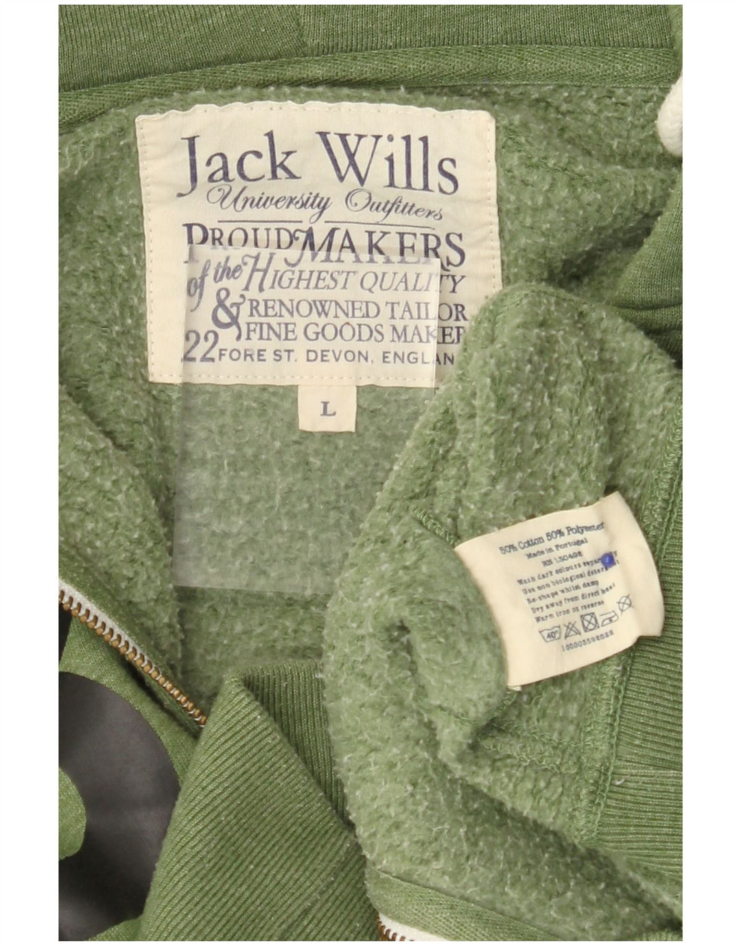 JACK WILLS Pull à capuche zippé graphique pour hommes en coton vert grand
