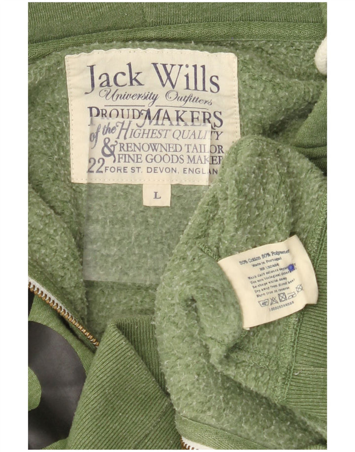 JACK WILLS Pull à capuche zippé graphique pour hommes en coton vert grand
