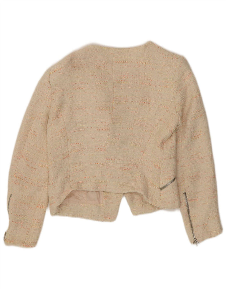 Zara Womens Crop Blazer Jacket UK 12 Coton moucheté beige moyen