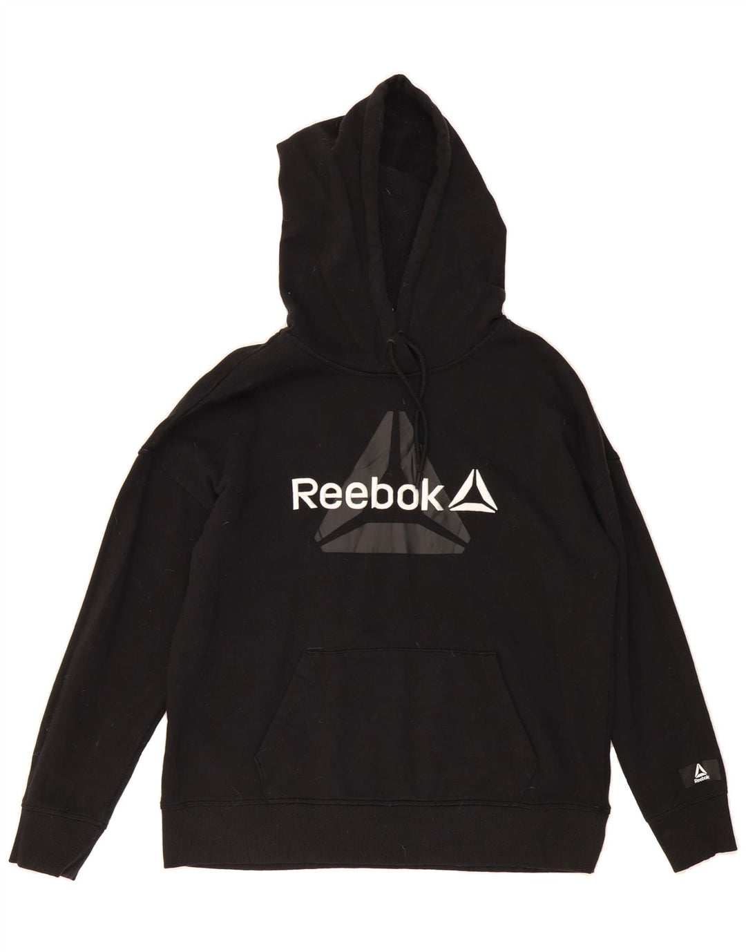 REEBOK Mens Graphic Hoodie Jumper Medium Black Cotton Vintage Reebok and Second-Hand Reebok from Messina Hembry 
