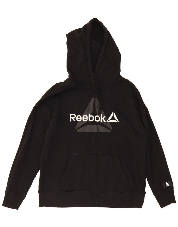 REEBOK Mens Graphic Hoodie Jumper Medium Black Cotton Vintage Reebok and Second-Hand Reebok from Messina Hembry 