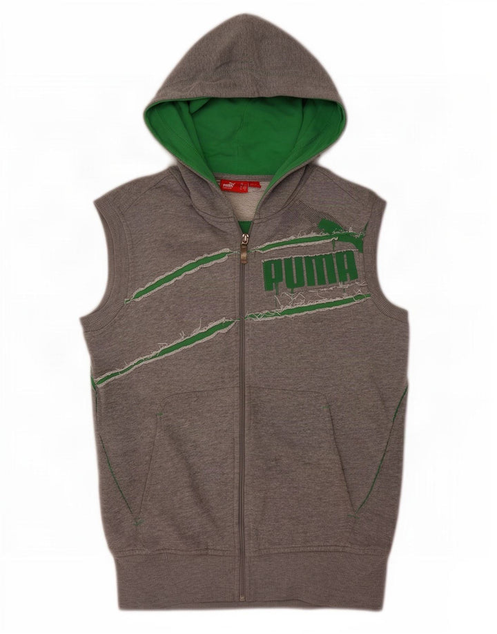 Puma Sweat à capuche zippé sans manches graphique pour homme, petit gris