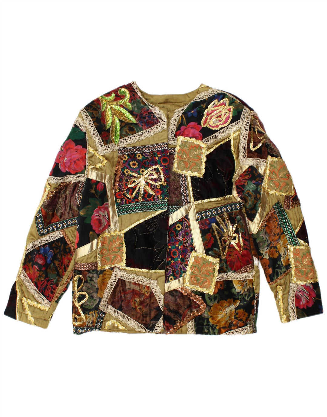 ELISA LANDRI Veste Blazer Femme UK 16 Grand Kaki Patchwork Viscose