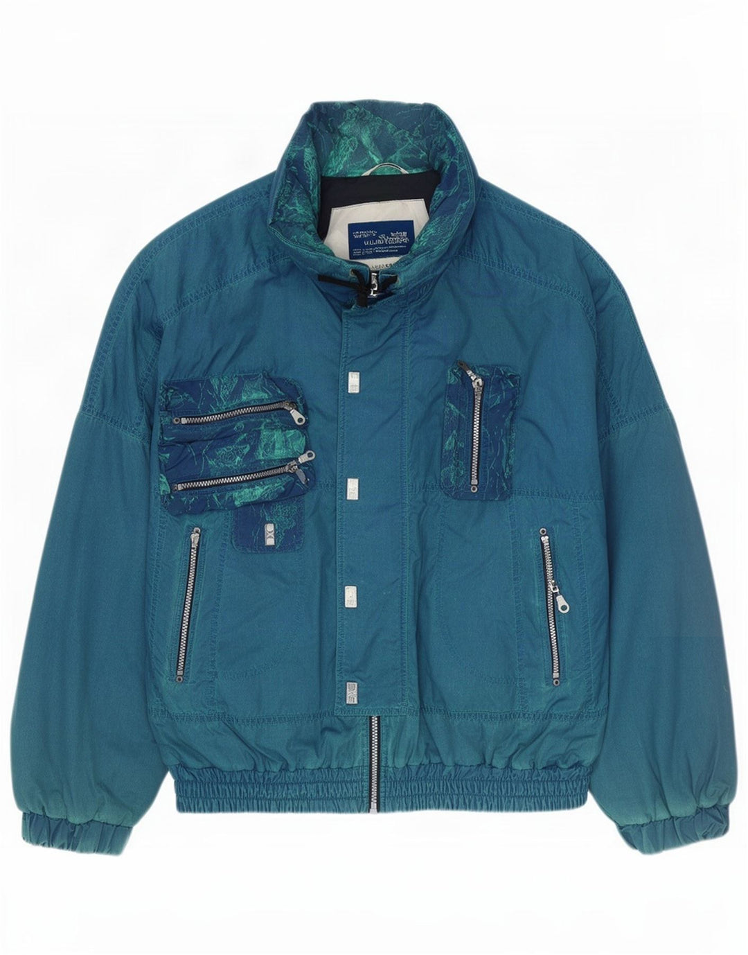 vintage Mens Bomber Jacket IT 50 Grand Bleu Polyester